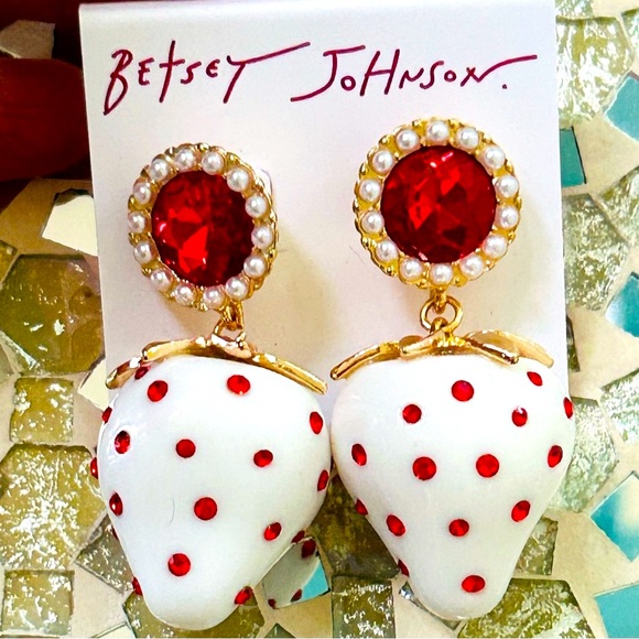 Betsey Johnson Red and White Strawberry Earrings - Picture 4 of 5
